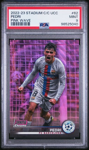 Pedri #62 Pink Wave /150 PSA 9 [2023-24 Topps Stadium Club Chrome Uefa Club Competitions]