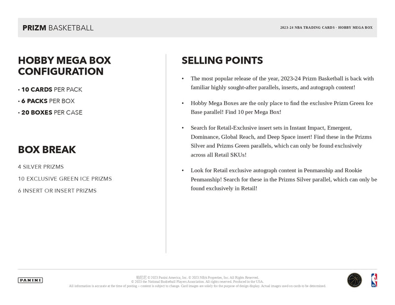 Panini Prizm NBA Basketball 2023/24 - Hobby Mega Box (Green Ice)
