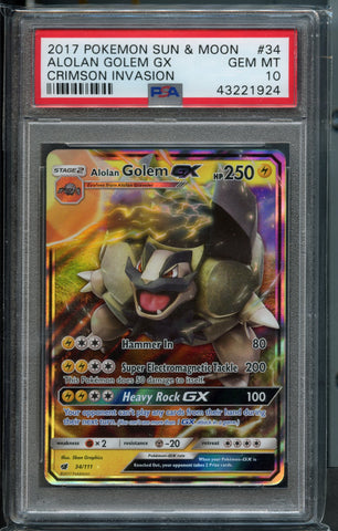 Alolan Golem GX #34 PSA 10 [Crimson Invasion]