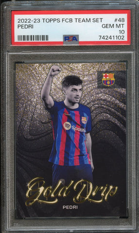 Pedri #48 Gold Drip PSA 10 [2022-23 Topps FC Barcelona Team Set]