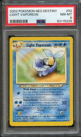 Light Vaporeon #52 PSA 8 [Neo Destiny]