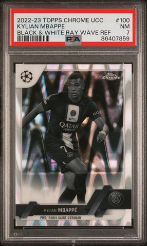 Kylian Mbappe #100 Black & White Ray Wave Refractor PSA 7 [2022-23 Topps Chrome Uefa Club Competitions]