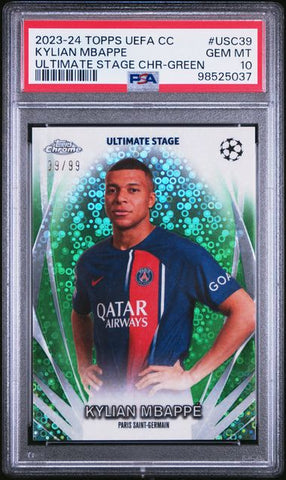 Kyllian Mbappe #USC39 Green /99 PSA 10 [2023-24 Topps Chrome Uefa Club Competitions]
