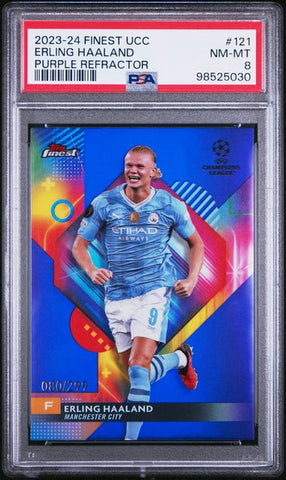 Erling Haaland #121 Purple Refractor /299 PSA 8 [2023-24 Topps Finest Uefa Club Competitions]