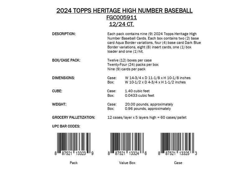 Topps Heritage High Number Baseball 2024 - Hobby Box