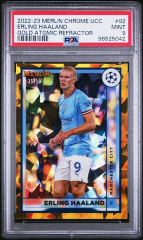 Erling Haaland #92 Gold Atomic Refractor /50 PSA 9 [2022-23 Topps Merlin Chrome Uefa Club Competitions]