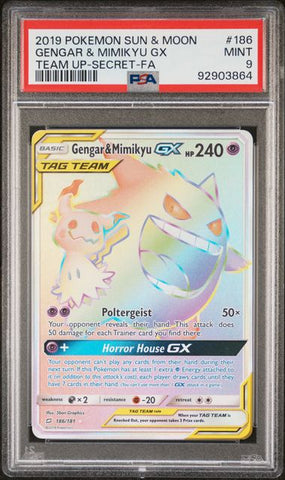 Gengar & Mimikyu GX [Secret Rare] #186 PSA 9 [Pokemon Sun & Moon Team Up 2019]