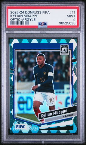 Kylian Mbappe #17 Optic Argyle Prizm PSA 9 [2023-24 Panini Donruss Fifa]