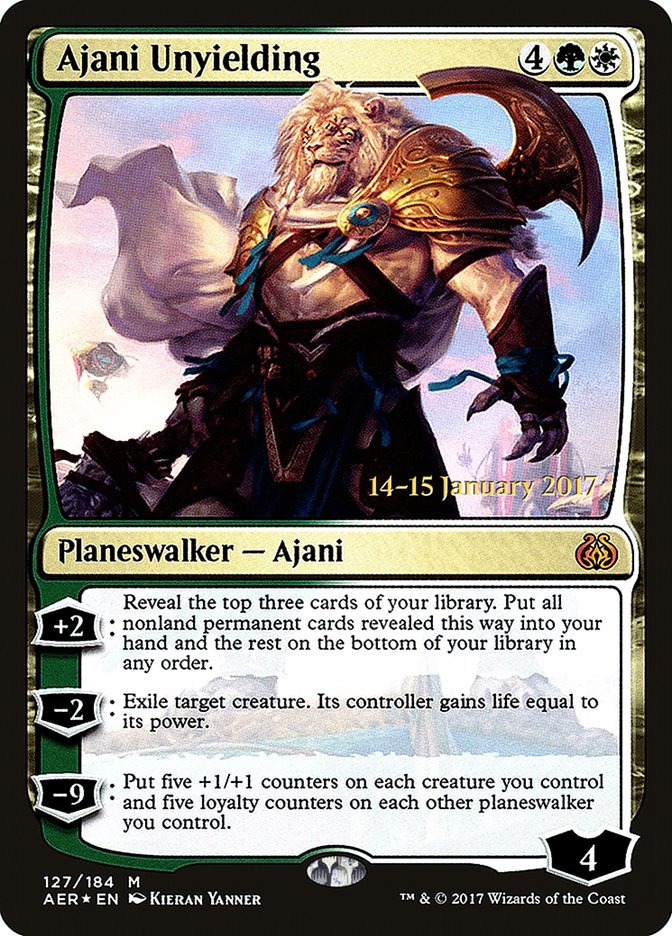 Ajani Unyielding (Prerelease Promo) [Aether Revolt Prerelease Promos]