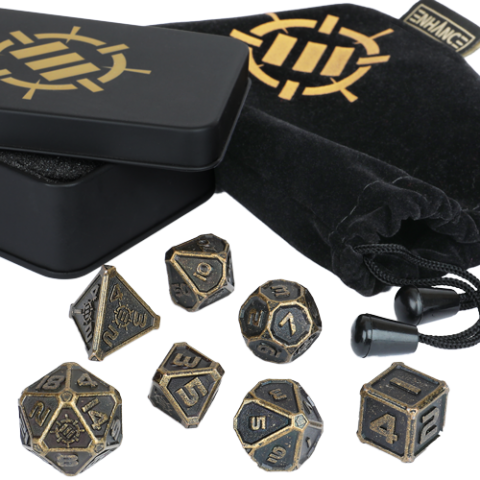 Enhance Metal Dice Set with Case and Dice Bag (Polyhedral Set)