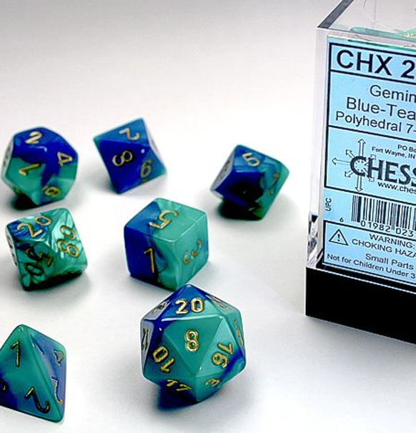 Gemini™ – Polyhedral Blue-Teal w/gold 7-Die Set forside