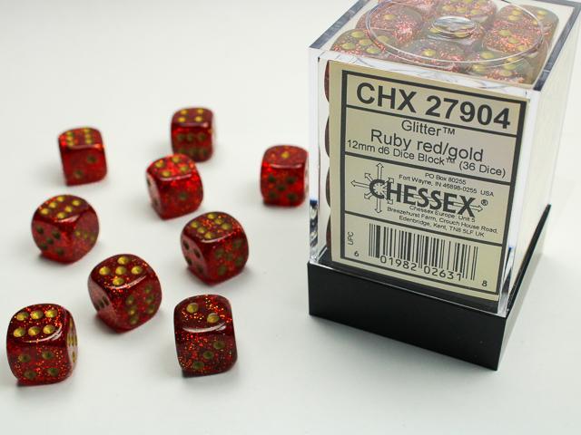 Glitter™ – 12mm d6 Ruby/gold Dice Block™