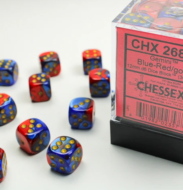 Gemini™ - 12mm d6 Blue-Red w/gold Dice Block