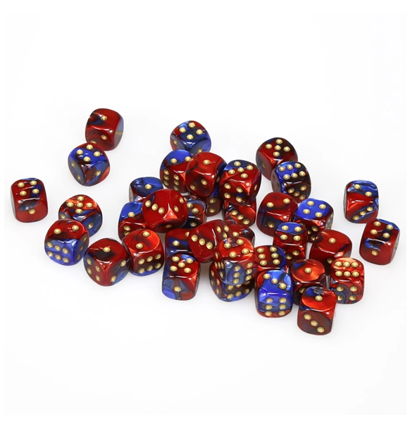 Gemini™ - 12mm d6 Blue-Red w/gold Dice Block