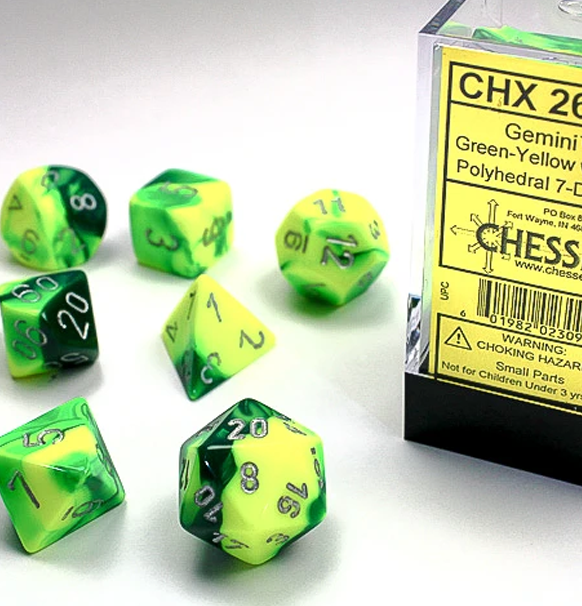 Gemini™ – Polyhedral Green-Yellow w/silver 7-Die Set forside