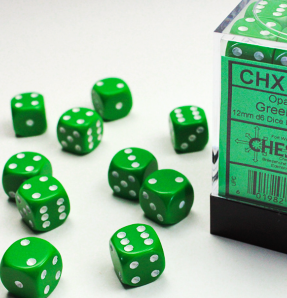 Opaque – 12mm d6 Green w/white Dice Block™