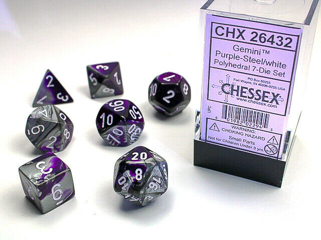 Gemini™ – Polyhedral Purple-Steel w/white 7-Die Set