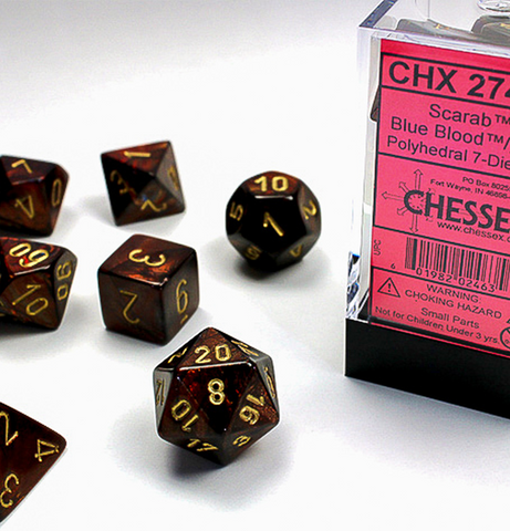 Scarab™ – Polyhedral Blue Blood™ w/gold 7-Die Set forside